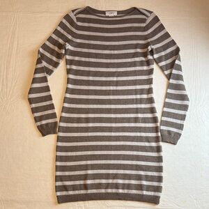 LOFT Women's Taupe Cream Striped Long Sleeve Sweater Dress  Size XS